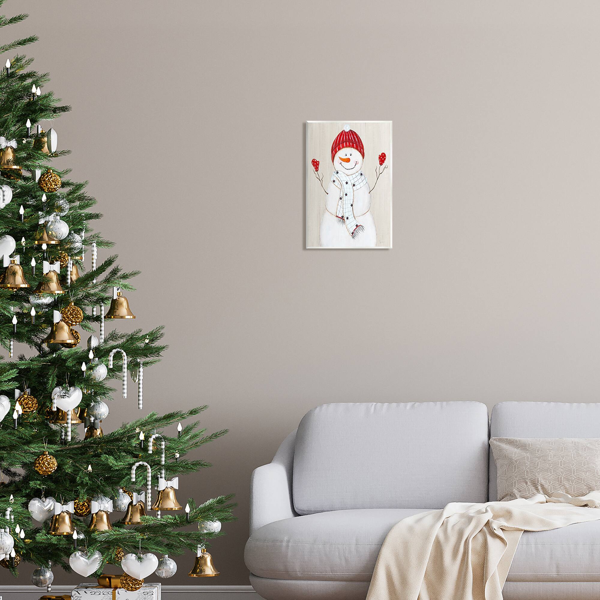 Stupell Industries Seasonal Snowman Smiling Red Hat Wall Plaque Art